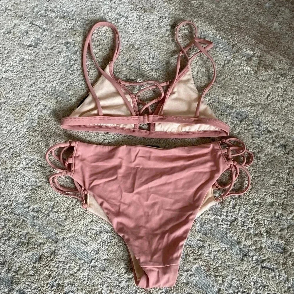 L.A Hearts Pacsun Strappy 2 Piece Bikini Set Strappy Dusky Pink: XS - Picture 4 of 6